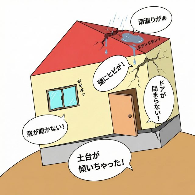 骨盤・背骨（体の土台）の乱れを家の土台に例えたイラスト